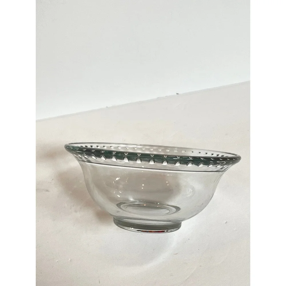 Clear‎ Glass Serving Bowl with Beaded Rim, fluted Hobnail Style 6.75